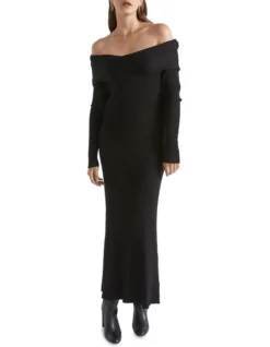 Off Shoulder Knit Dress In Black