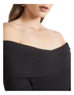 Off Shoulder Knit Dress In Black -Heritage 988421770 3 720x928