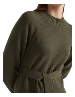 Tie Waist Midi Knit Dress In Green 6 Tie Waist Midi Knit Dress In Green -Heritage 988421860 988381540 3 720x928