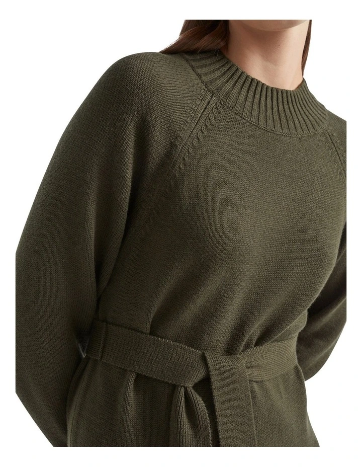 Tie Waist Midi Knit Dress In Green 3 Tie Waist Midi Knit Dress In Green - Image 3