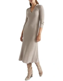 Relaxed Polo Knit Dress In Grey