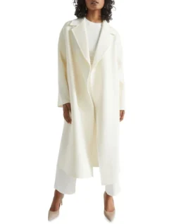 Wool Oversized Wrap Coat In Cream