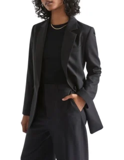 Wool Blend Tailored Blazer In Black