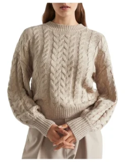 Cotton Blend Cable Knit In Grey