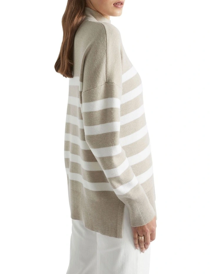 Stripe Double Knit Mock Neck In Grey Multi 2 Stripe Double Knit Mock Neck In Grey Multi - Image 2