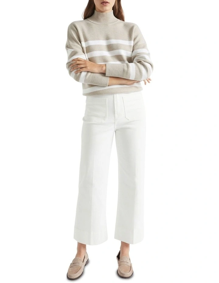 Stripe Double Knit Mock Neck In Grey Multi 3 Stripe Double Knit Mock Neck In Grey Multi - Image 3