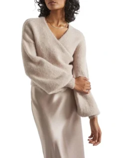 Wool Blend Wrap Sweater In Grey