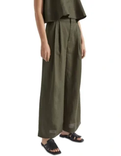 Linen Palazzo Pant In Green