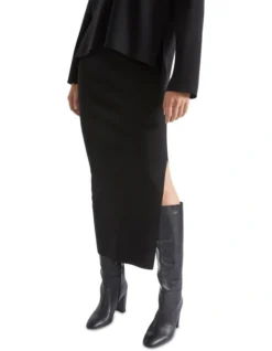 Crepe Knit Split Skirt In Black