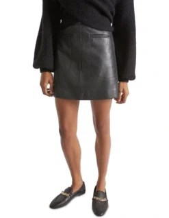 Leather A Line Mini Skirt In Black