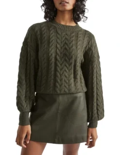 Leather A Line Mini Skirt In Green