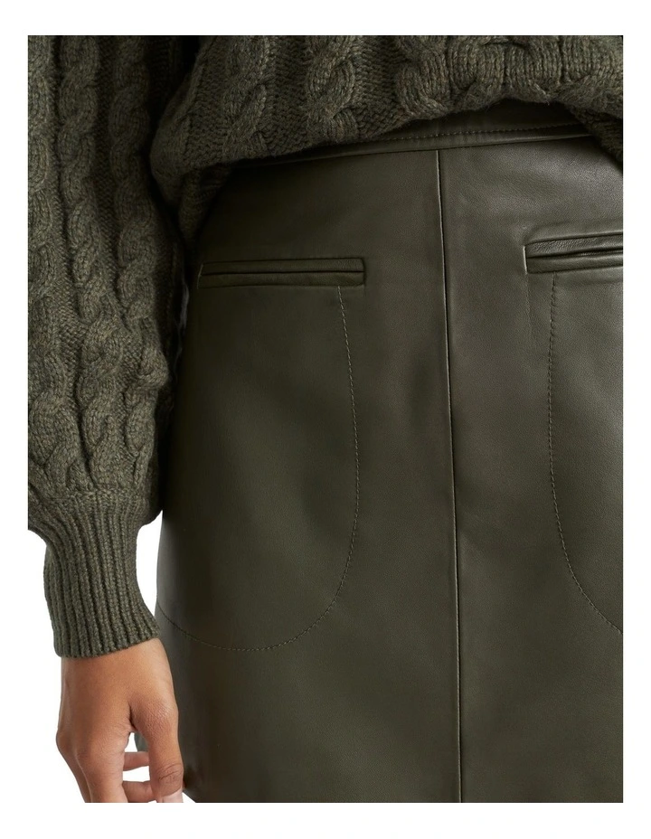 Leather A Line Mini Skirt In Green 2 Leather A Line Mini Skirt In Green - Image 2