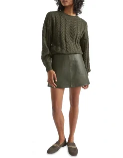 Leather A Line Mini Skirt In Green 6 Leather A Line Mini Skirt In Green -Heritage 988424920 988409350 3 720x928