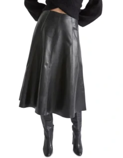 Heritage 24 Leather Midi Circle Skirt In Black