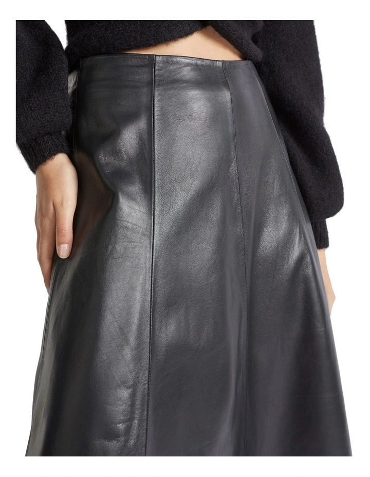 Leather Midi Circle Skirt In Black 2 Leather Midi Circle Skirt In Black - Image 2