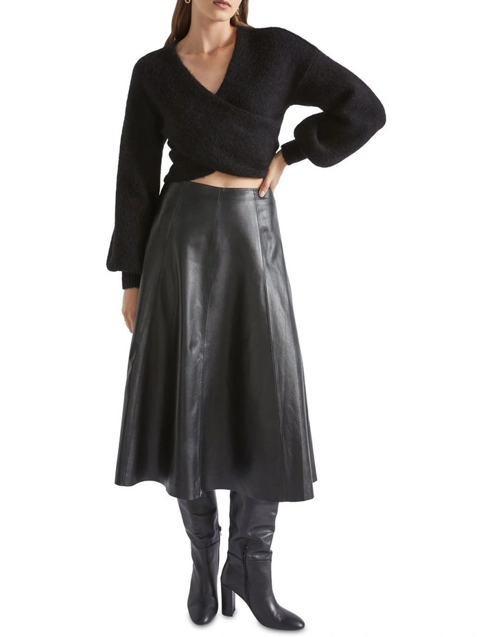 Leather Midi Circle Skirt In Black 3 Leather Midi Circle Skirt In Black - Image 3